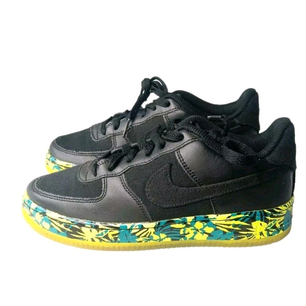 Nike Air Force 1 Premium Shoes Size 5.5 Y Black Volt Sneakers